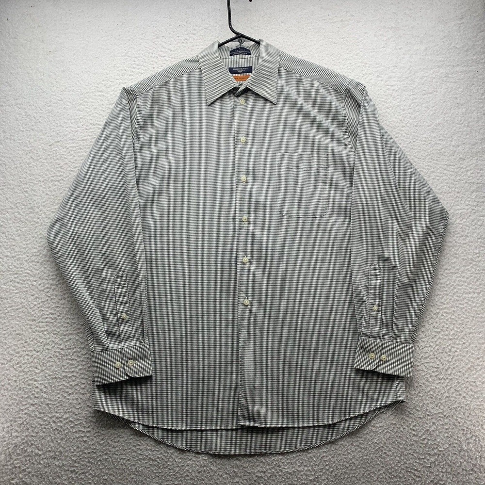 Dockers Button Up‎ Shirt Mens Large L Black White Check Stain Defender Casual